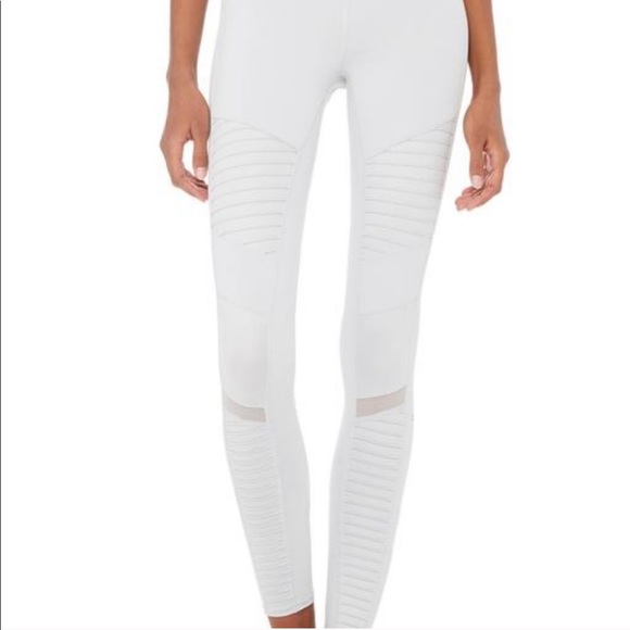 ALO Yoga High-Waisted White MOTO Legging - Picture 3 of 4